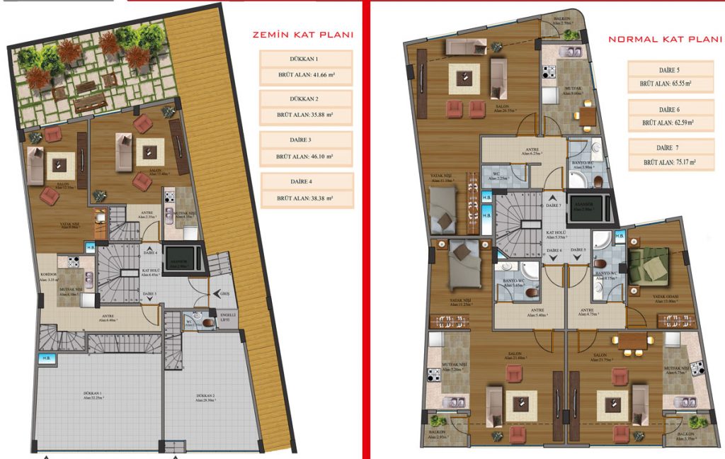 Mimari Proje Kat Planı Renklendirme | Aydın Saray Yapı Mimarlık
